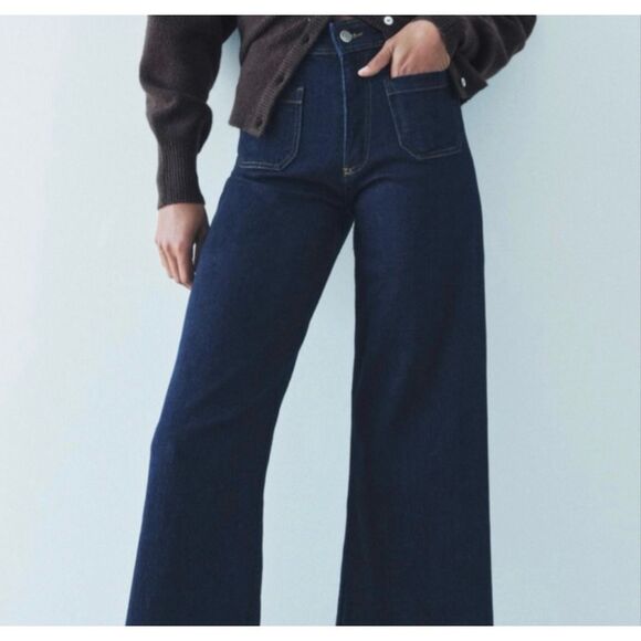 Zara Marine patch pocket dark indigo wash wide leg crop jeans 4 - Picture 11 of 11